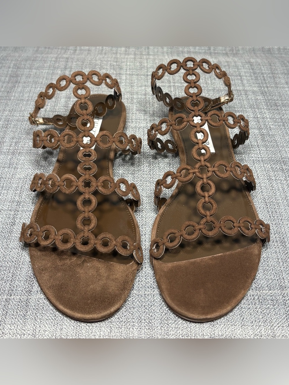 Aquazurra Women’s Infinity Chain Sandals Flat Esspresso Suede Size EU 37.5 - Picture 3 of 9